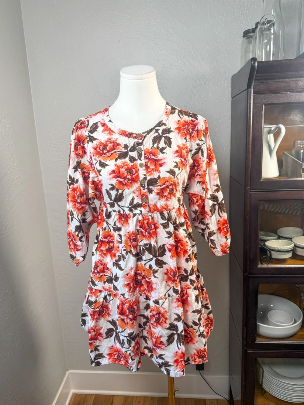 Old Navy Girls Floral Tiered Dress Large 10-12 Cotton Rayon Boho Fall